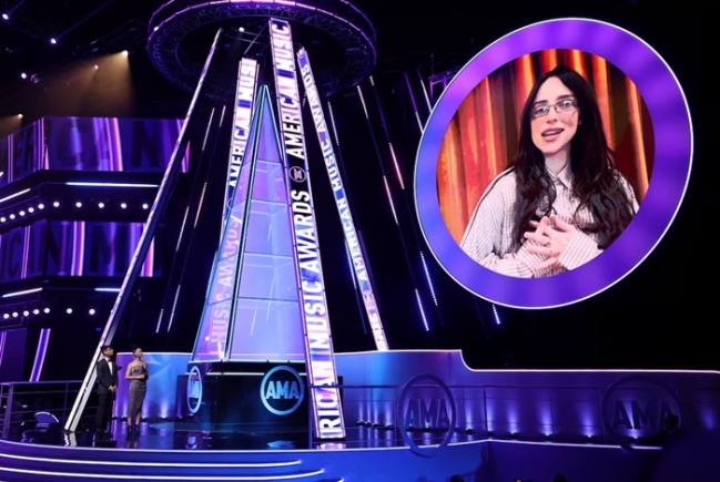 Billie Eilish gives acceptance speech for the Artist of the Year award virtually. REUTERS/Mario Anzuoni