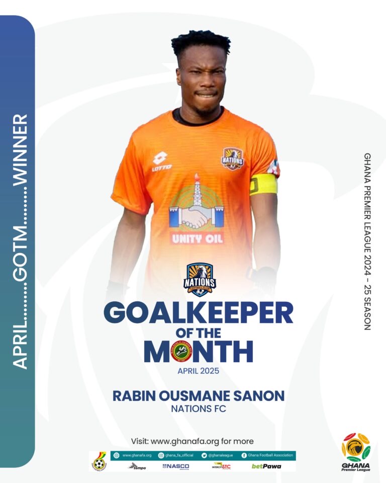 GPL: Nations FC’s Rabin Ousmane Sanon wins Goalkeeper of the Month for April - Nsemkeka
