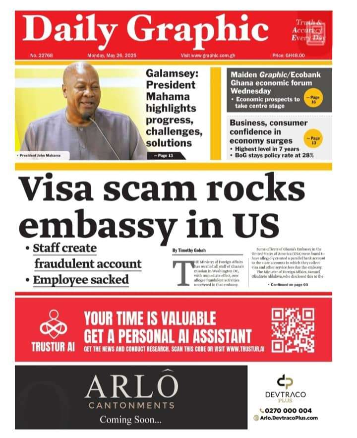 Today’s Front pages :Monday, May 26, 2025 - Nsemkeka
