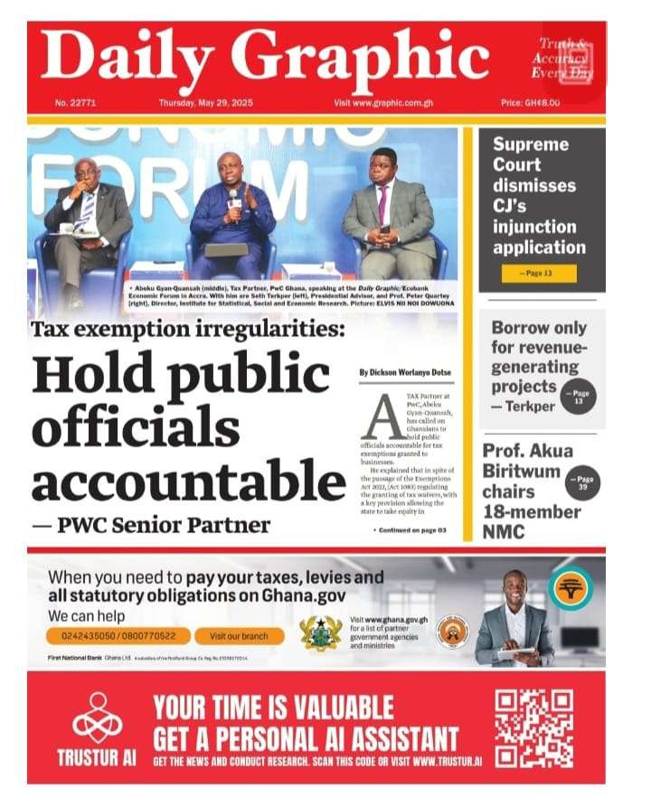 Today’s Front pages: Thursday, May 29, 2025 - Nsemkeka