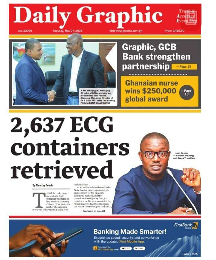 Today’s Front pages :Tuesday, May 27, 2025 - Nsemkeka
